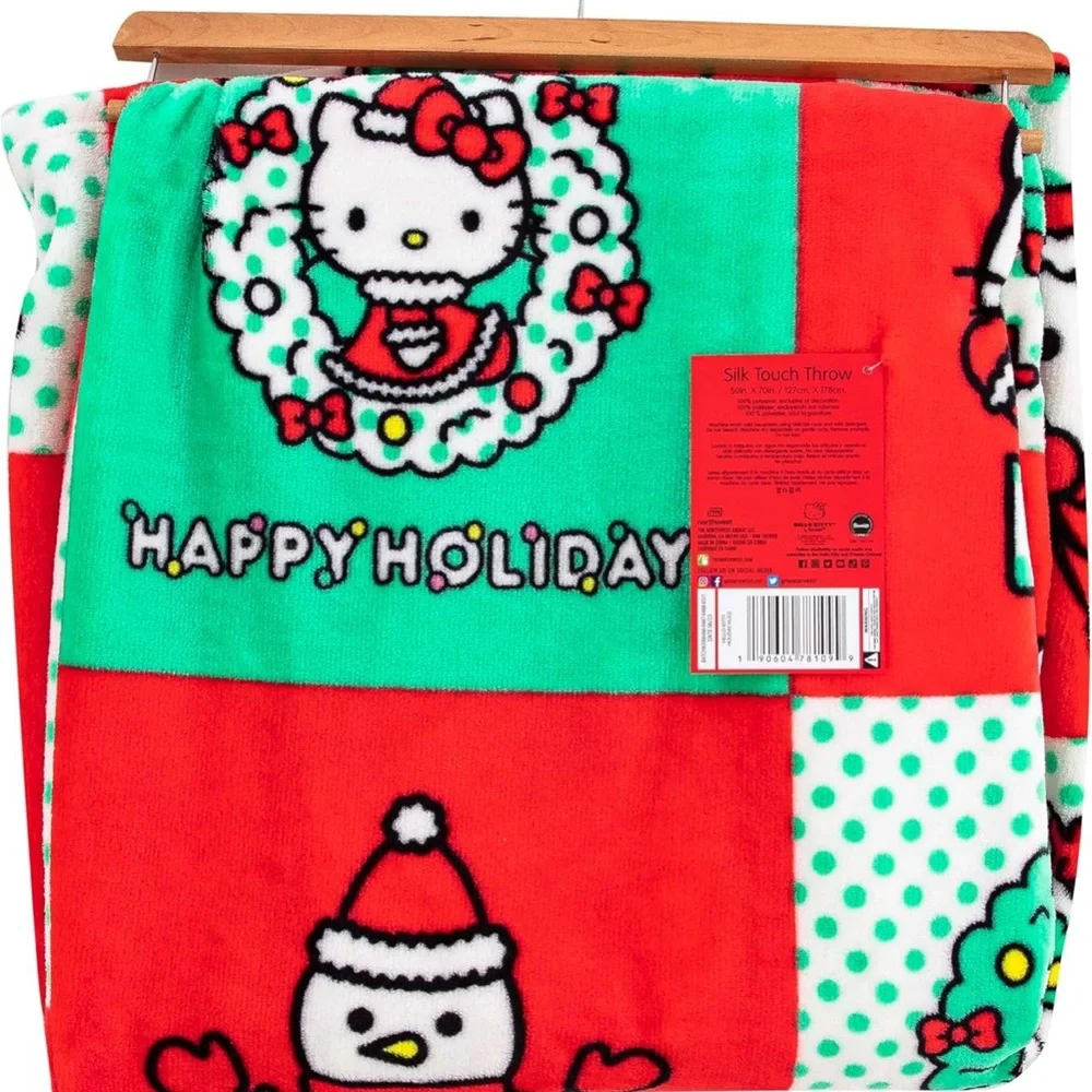 Hello Kitty Sanrio Christmas Holiday Hugs Silk Touch Throw Blanket 50”x70”